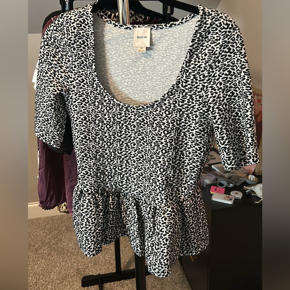 Maeve Black and White Peplum Top